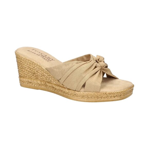 Easy Street Women's Ghita Slip-On Wedge Sandals Naturel Crepe Size 7.5W - Picture 1 of 6